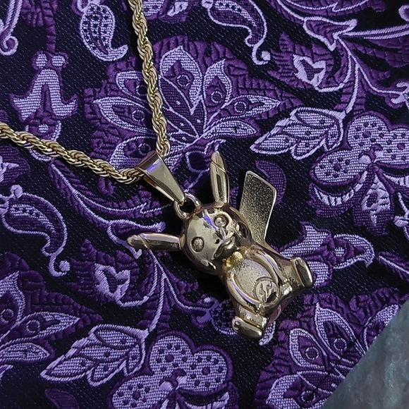 18K Gold Plated Pikachu Pendant with 18K Gold Plated Rope Chain - Picture 3 of 8